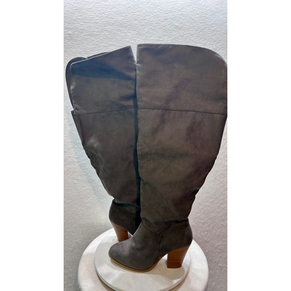 Lane Bryant Grey Faux Suede Over The Knee Block Heel Boots Womens 9W Wide Width
